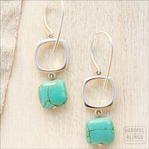 Vintage Silver-Tone Dangle Earrings Turquoise-Color Stone